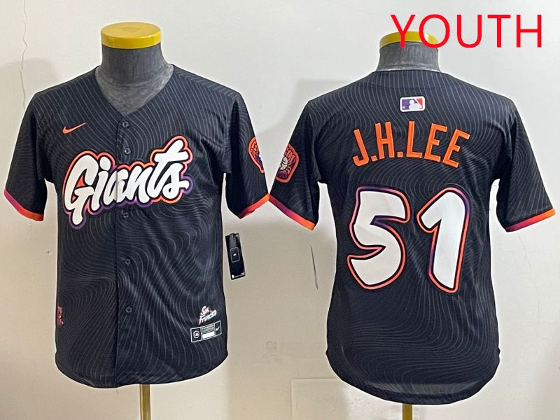 Youth San Francisco Giants #51 J.H.Lee Black Joint Name 2025 Nike MLB Jersey style 1